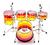 The main kit is in a pattern consisting of three bands of Red, Amber and Yellow, known as Tequila Sunrise.